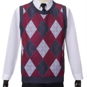Argyle print sleeveless sweater. V-neck. Unisex. Tags for size/material …